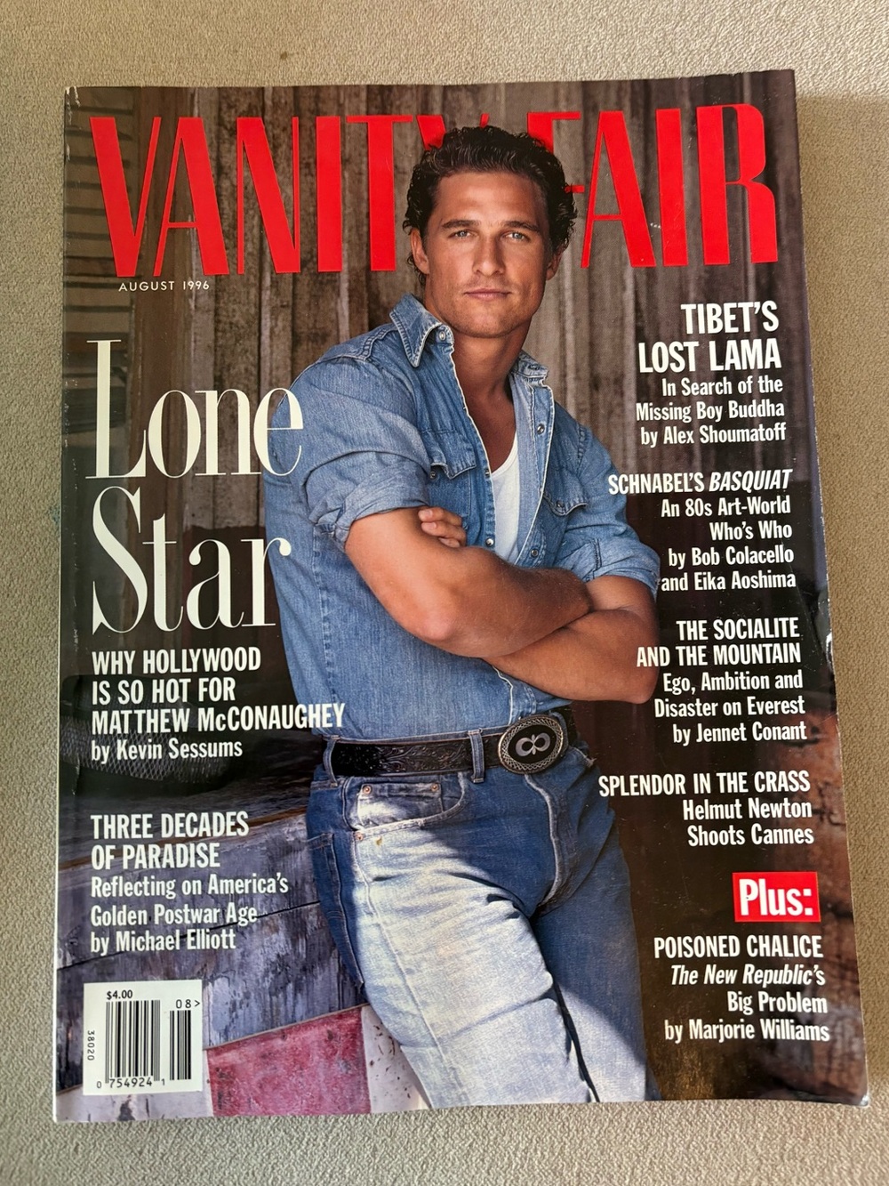 Vanity Fair magazine featuring Matthew McConaughey August 1996